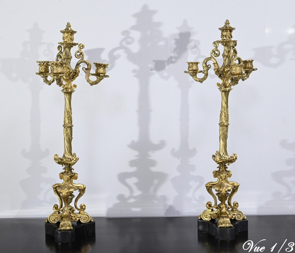Coppia di Candelabri in Bronzo Dorato, Periodo Restauro – Inizio XIX Secolo