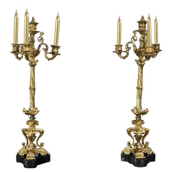 Coppia di Candelabri in Bronzo Dorato, Periodo Restauro – Inizio XIX Secolo