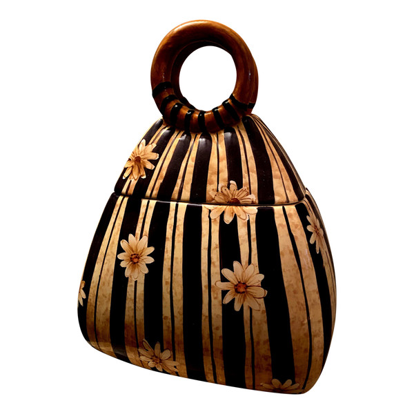 Decorated earthenware from the "60s" in the image of a handbag with a lid closing an empty pocket