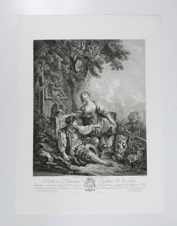 l'Obéissance Récompensée Gravure d'Après François Boucher 