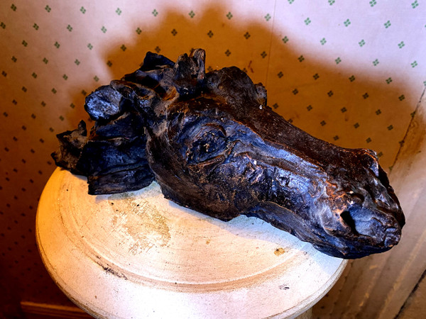 Espressiva testa di cavallo in terracotta colorata firmata da Raider Catrubuten degli anni '60/'70