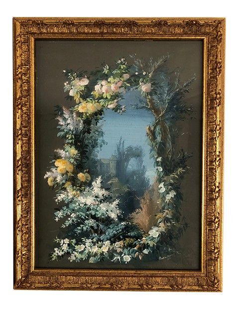 Augusto Bertrix. Coppia di gouaches incorniciate sotto vetro datate 1854