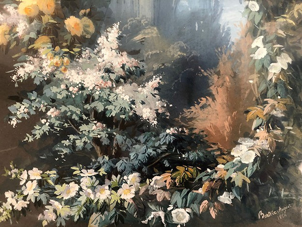 Augusto Bertrix. Coppia di gouaches incorniciate sotto vetro datate 1854