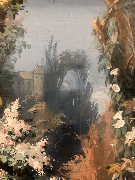 Augusto Bertrix. Coppia di gouaches incorniciate sotto vetro datate 1854