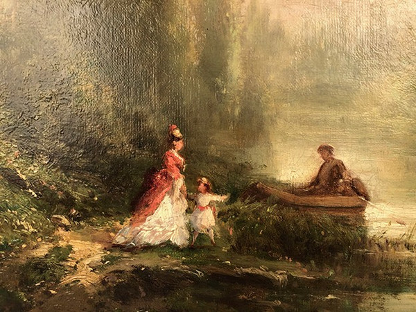 Pair of oils on canvas, 19th century animated landscapes