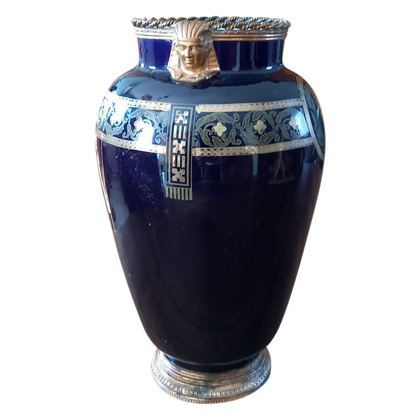 Vase Faïence de Sarreguemines bleu de cobalt XIXème