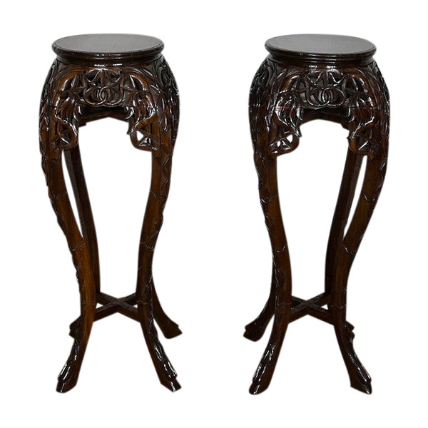 Pair of Large Asian Rosewood Bolsters – 20th Century
