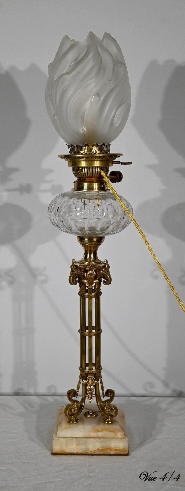 Importante Lampada ad Olio Elettrificata in Ottone e Onice – Fine XIX Secolo