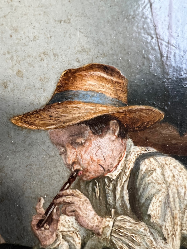 Tableau peinture huile scene de musique par Cox d'après Pierre Edouard Freres 