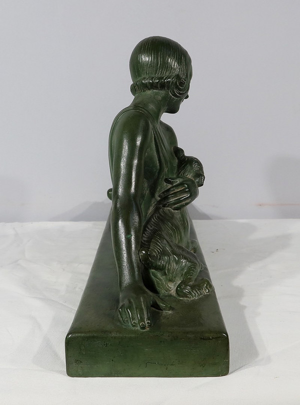 Sculpture «  La Demoiselle et le Chevreau », par A. Godard, Art Déco  – Début XXe