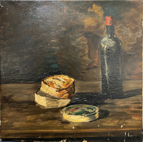 Léon Jules Effinger (1892-1967) - Nature Morte Au Fromage Et à La Bouteille De Vin, Circa 1920