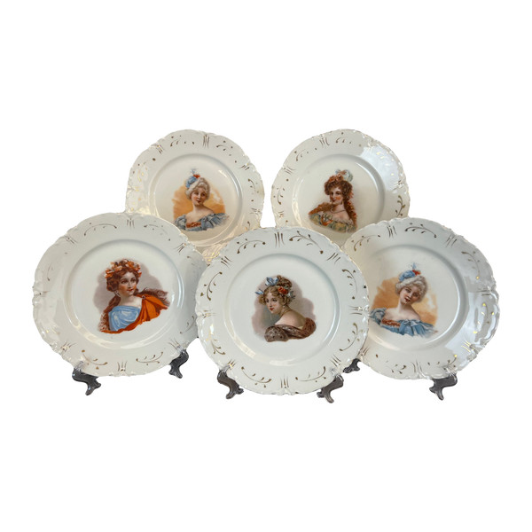 Set of Havilland porcelain plates decorated with women