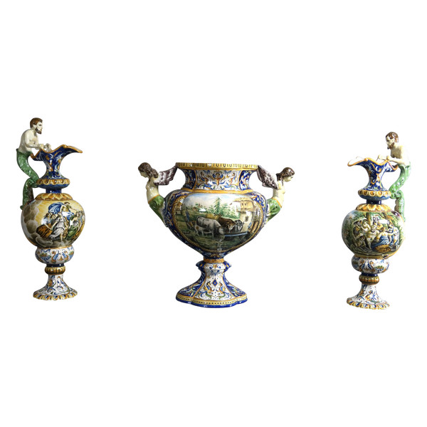 Set Of Three Earthenware Signed Gaetano Battaglia XIX
