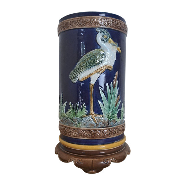 Joseph Holdcroft, Heron Vase, Majolica, England, 19th century.