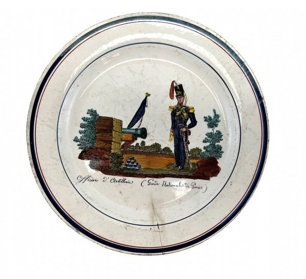 Ensemble de 6 assiettes empire Napoleon sur la Garde Nationale de Paris militaria par Creil Montereau
