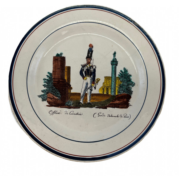 Ensemble de 6 assiettes empire Napoleon sur la Garde Nationale de Paris militaria par Creil Montereau
