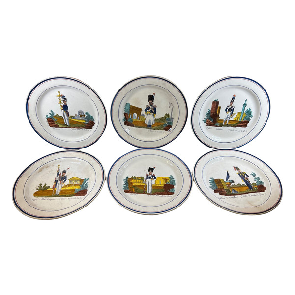 Set of 6 Empire Napoleon plates on the National Guard of Paris militaria by Creil Montereau