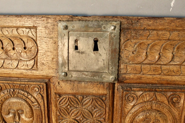 Gothic Chest Panel In 17th Century Oak