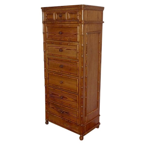 Semainier esprit Bambou en Pitchpin massif, Art Nouveau – 1900