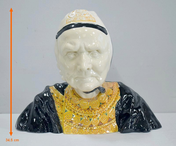Steingutbüste eines Bigoudène, von H. Porson – 1920/1930