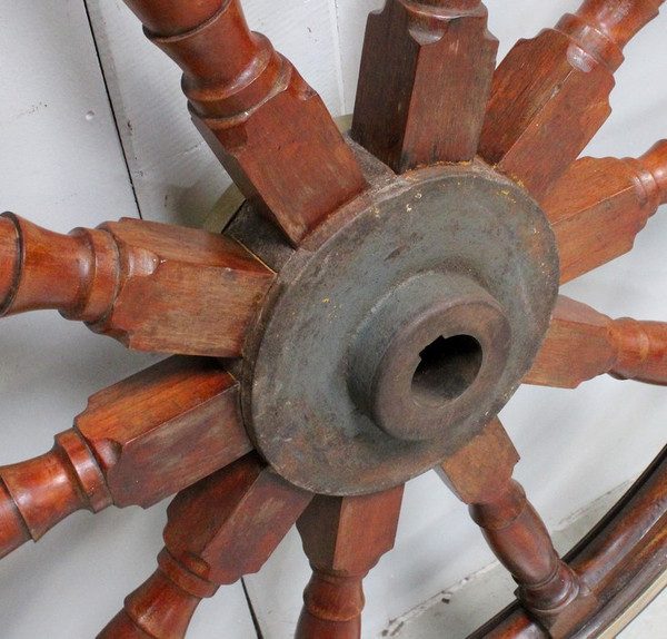 Timone a ruota per barca in teak – Inizio XX secolo
