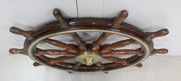 Timone a ruota per barca in teak – Inizio XX secolo