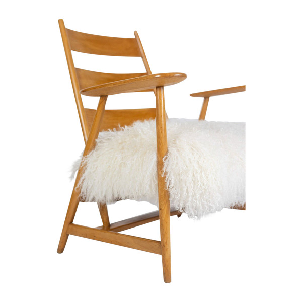 Pair of “lounge” armchairs in blond beech. 1950s