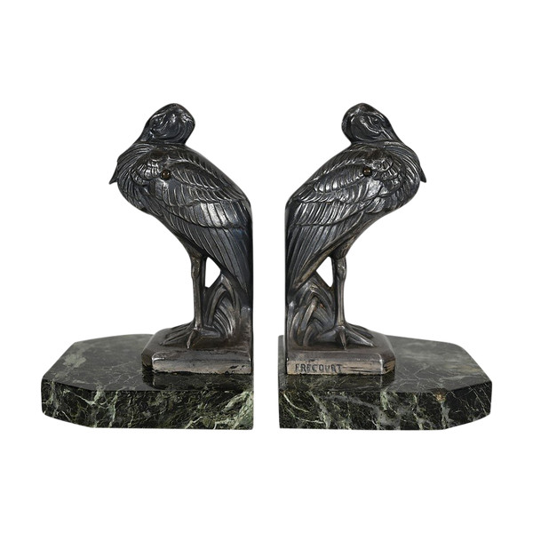 Paire de Serre-livres « Hérons » signés M. Frécourt, Art Déco – 1920