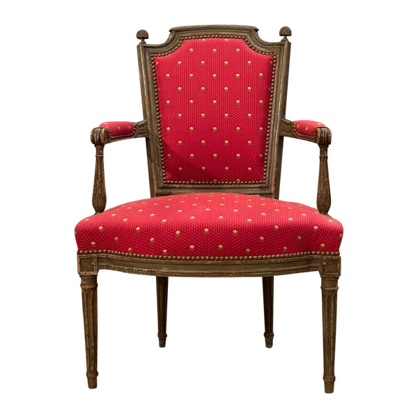 Cabriolet Armchair In Lacquered Wood, Louis XVI Period Circa 1780