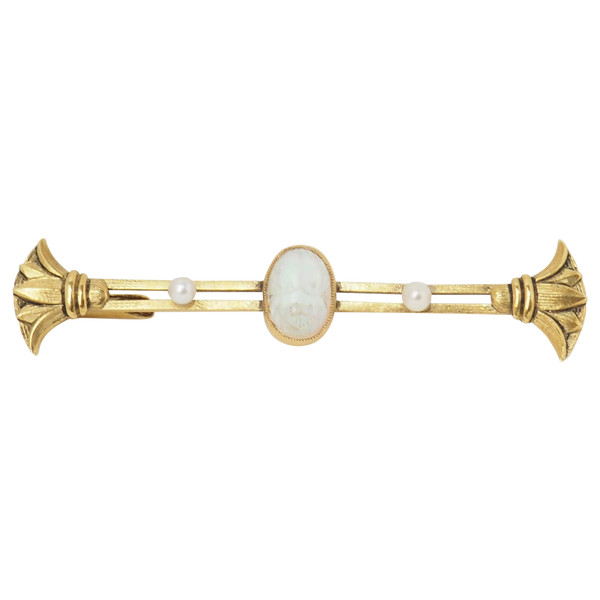 Broche barrette en or jaune opale et perles
