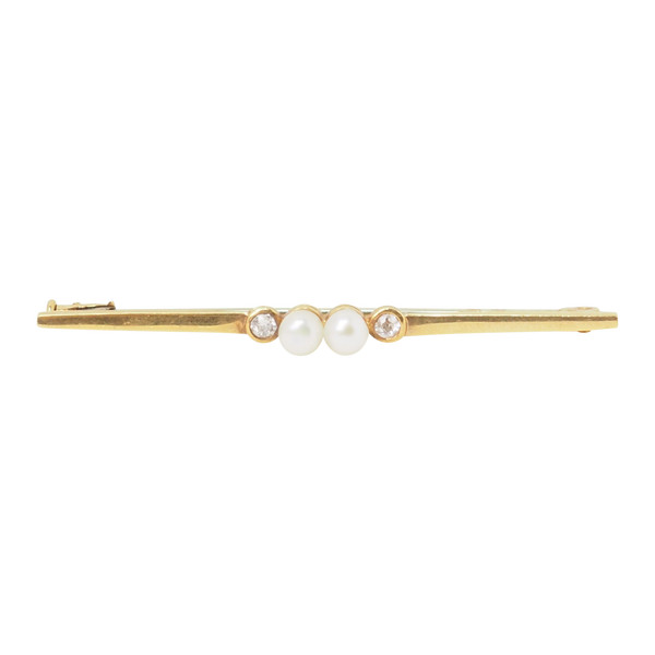 Yellow gold pearl and diamond barrette brooch