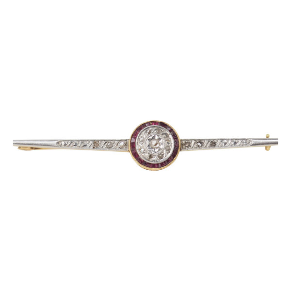 Broche barrette en or jaune rubis et diamants