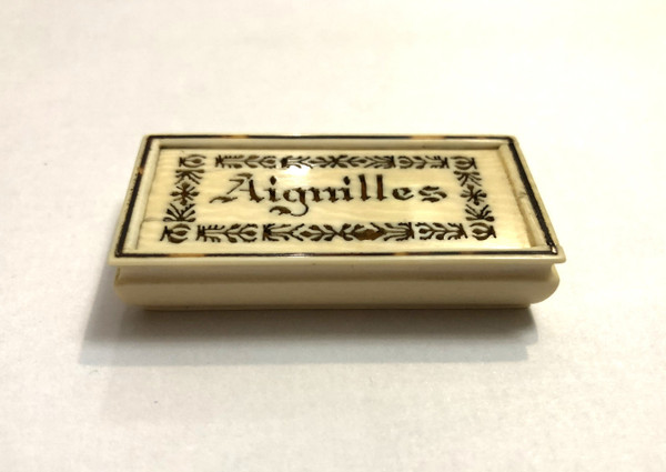 Old carved and openwork ivory needle box Travel/sewing kit Late 19th century