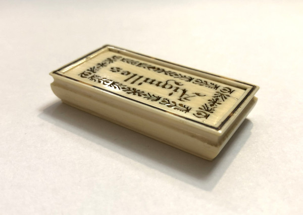 Old carved and openwork ivory needle box Travel/sewing kit Late 19th century