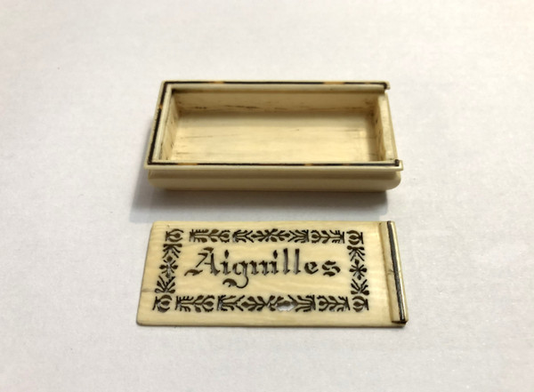 Old carved and openwork ivory needle box Travel/sewing kit Late 19th century