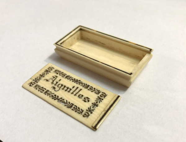 Old carved and openwork ivory needle box Travel/sewing kit Late 19th century