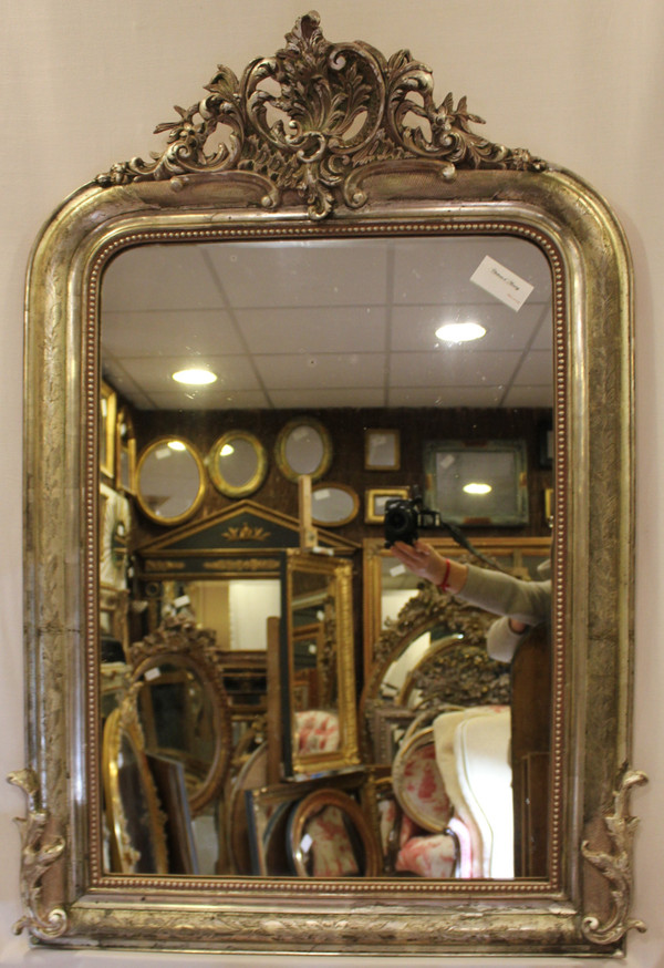 Specchio da camino in foglia d'argento in stile Luigi XV 80 x 114 cm