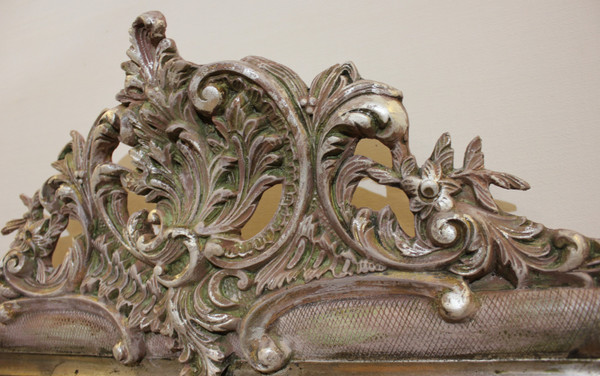Specchio da camino in foglia d'argento in stile Luigi XV 80 x 114 cm