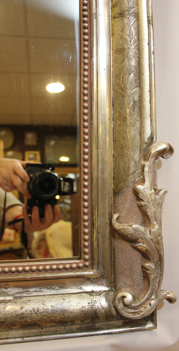 Specchio da camino in foglia d'argento in stile Luigi XV 80 x 114 cm