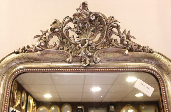Specchio da camino in foglia d'argento in stile Luigi XV 80 x 114 cm