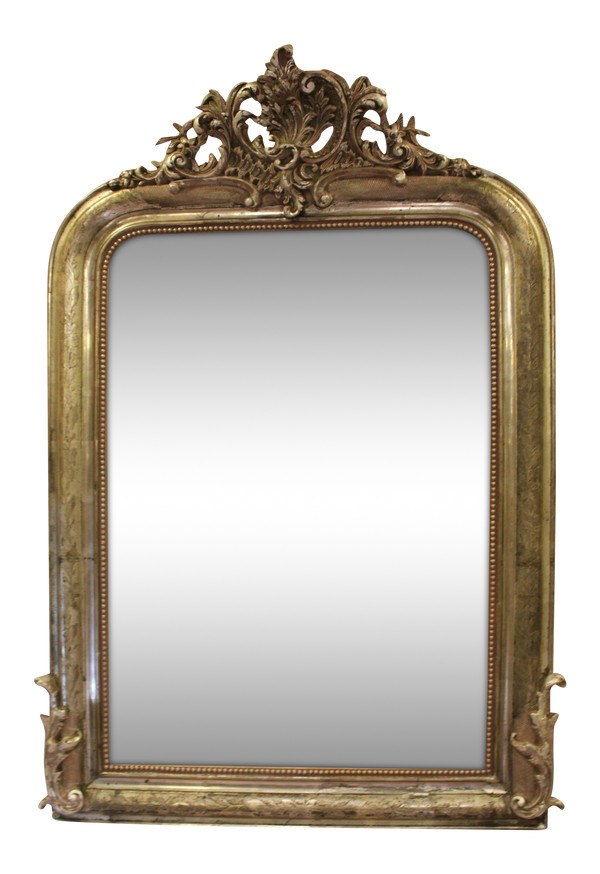 Specchio da camino in foglia d'argento in stile Luigi XV 80 x 114 cm