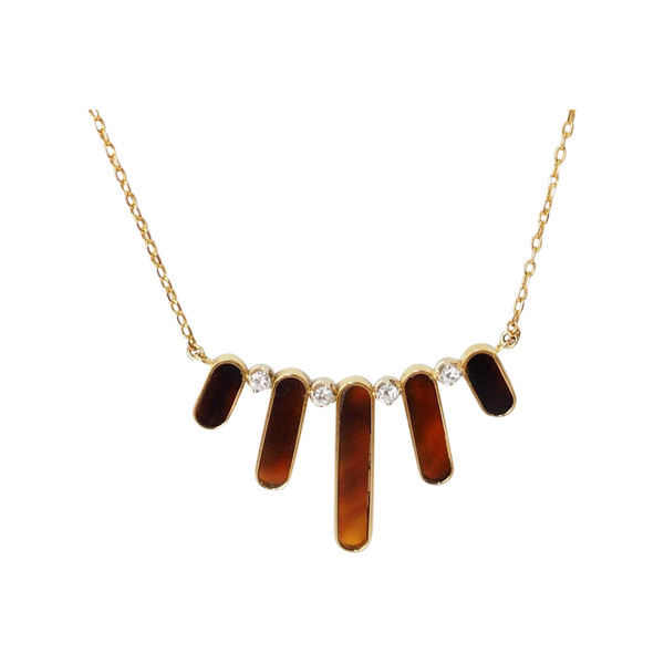 Collier en or jaune, Ecaille de Tortue et diamants