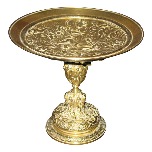 Small bronze pocket cup decorated with bacchanalia in the Renaissance style