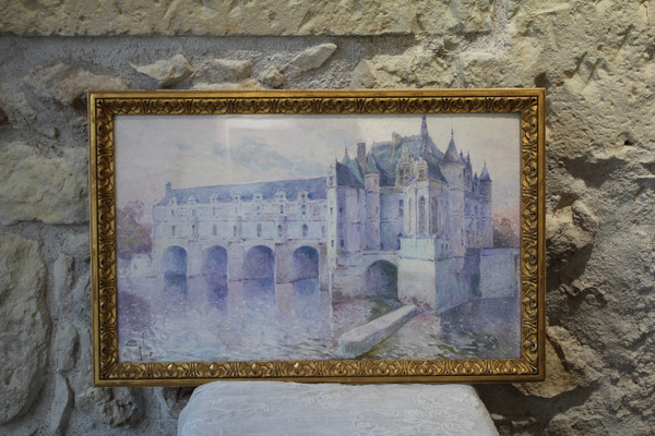 Acquerello 'Château De Chenonceau' di Marius Robert datato 1912