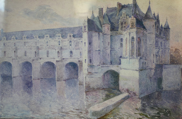 Acquerello 'Château De Chenonceau' di Marius Robert datato 1912