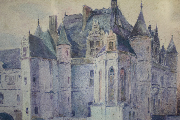 Acquerello 'Château De Chenonceau' di Marius Robert datato 1912
