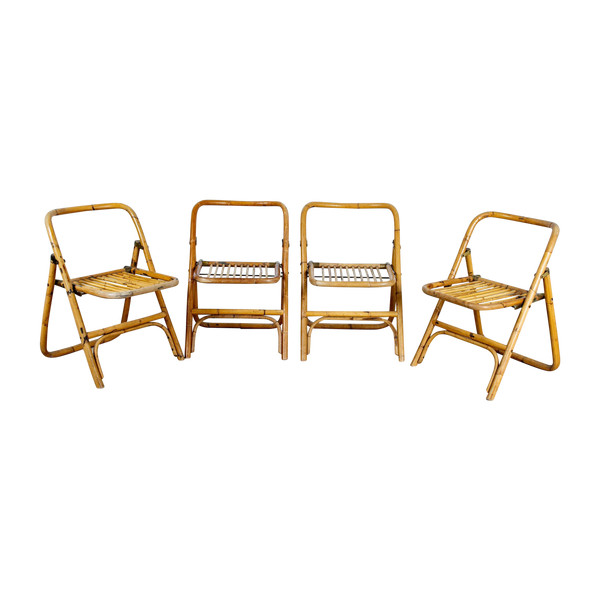 4 folding chairs in bamboo, rattan and brass, Italy, 1970