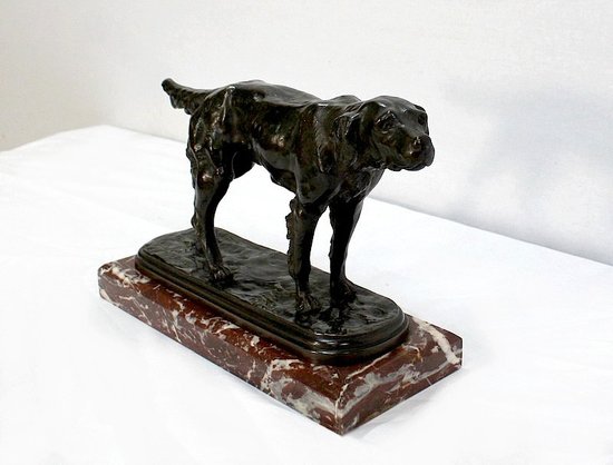 Bronzo "Cane da caccia alla fermata" di E. de Gaspary - Fine XIX secolo
