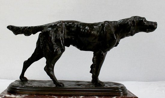 Bronzo "Cane da caccia alla fermata" di E. de Gaspary - Fine XIX secolo