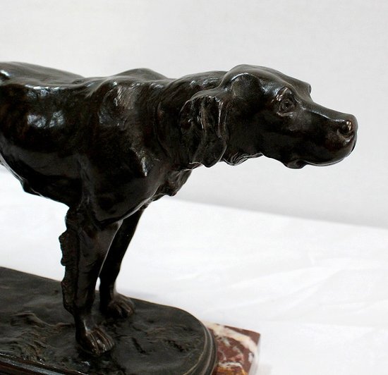 Bronzo "Cane da caccia alla fermata" di E. de Gaspary - Fine XIX secolo